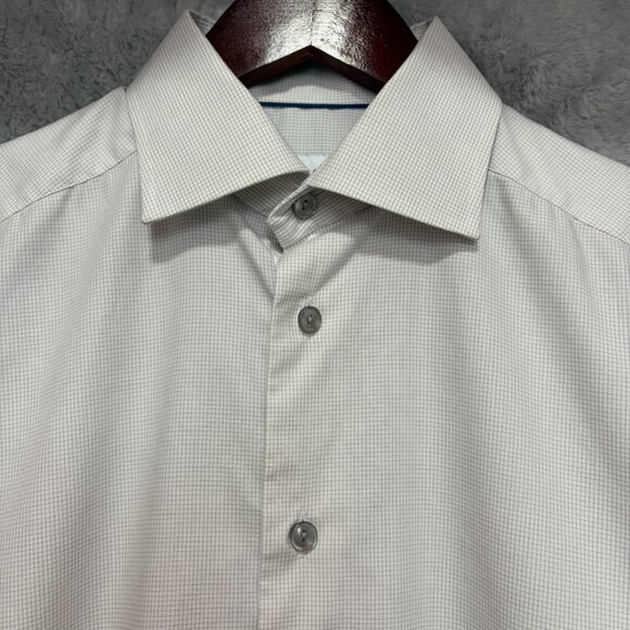 Eton Slim Fit Dress Shirt Mens 15 38 100% Cotton Micro Grid Check Business - Picture 3 of 13